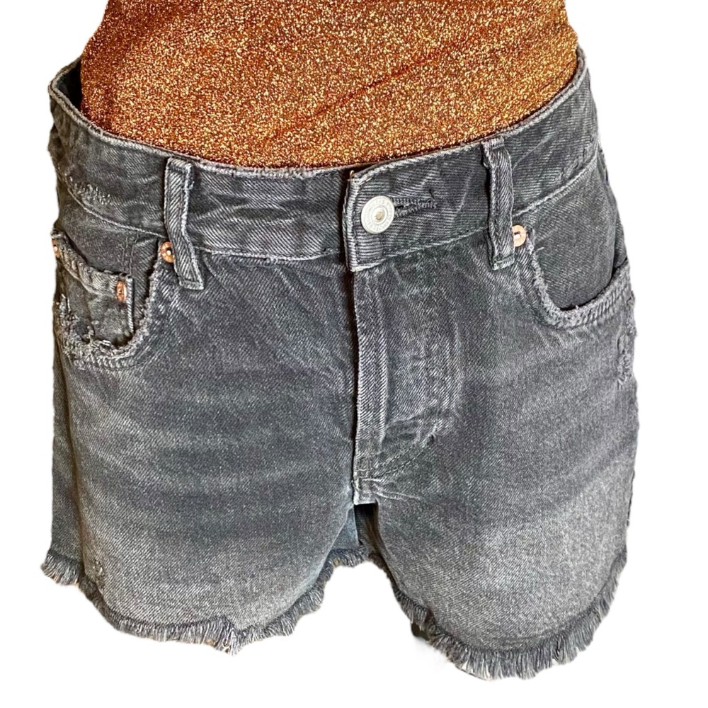 We The Free Distressed Black Button-Fly Denim Cut-Off Shorts size 28